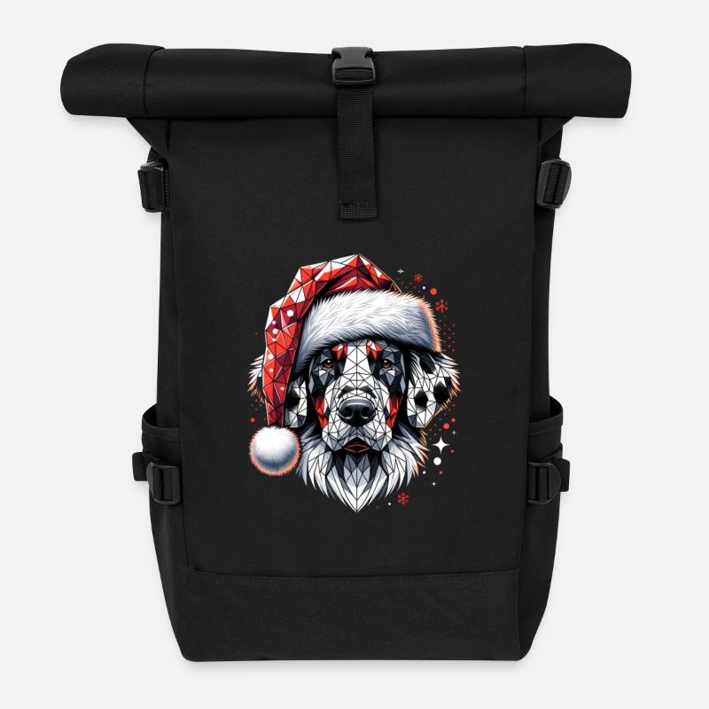 Polygon Kunst - Dalmatiner Hund Weihnachtsmütze - Rolltop Rucksack - Schwarz