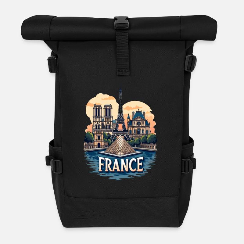 Paris Eiffelturm Bonjour Souvenirs - Rolltop Rucksack - Schwarz