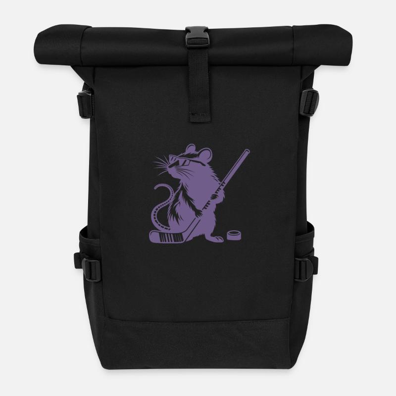 Maus Ratte Eishockeyspieler Silhouette - Rolltop Rucksack - Schwarz