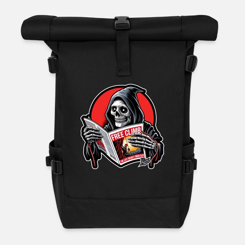 Sensenmann liest Heft über das Klettern - Rolltop Rucksack - Schwarz