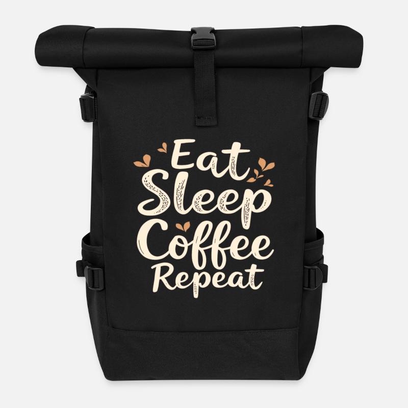 Manger du café de sommeil Répéter le café Café drôle - Sac à dos roll top - noir