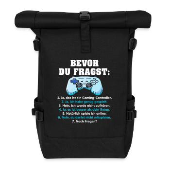 Bevor Du Fragst Gaming Controller Zocker - Rolltop Rucksack - Schwarz - Vorne