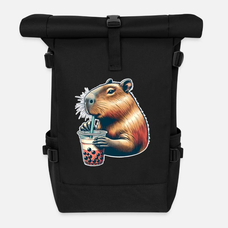 Capybara Bubble Tea - Rolltop Rucksack - Schwarz