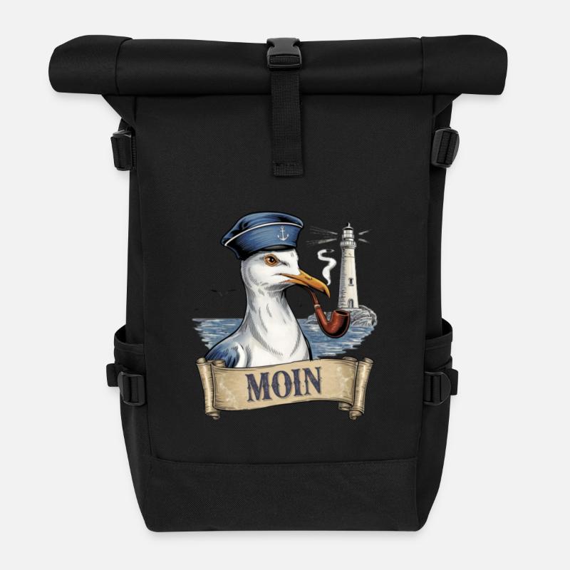 Vintage Seemöwe Nautischer Vogel - Rolltop Rucksack - Schwarz