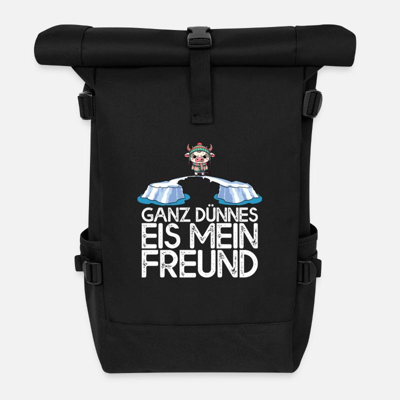 Ganz dünnes Eis mein Freund Stier Ochse Eisscholle - Rolltop Rucksack - Schwarz