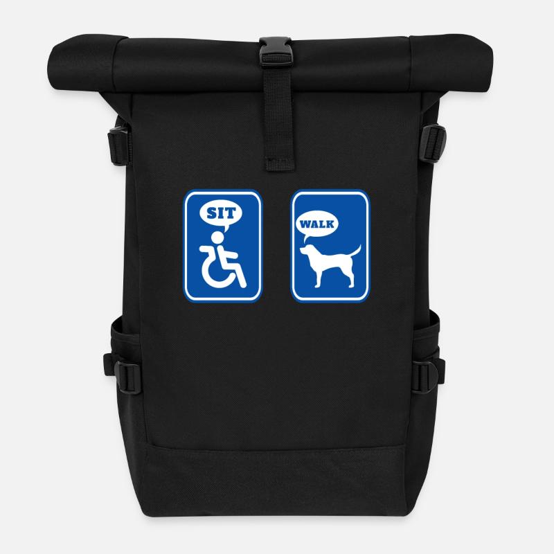 Rollstuhl Sit Hund Walk Symbol Humor - Rolltop Rucksack - Schwarz