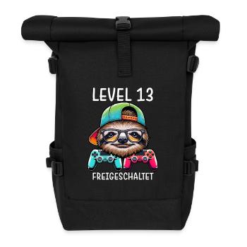 Level 13 Freigeschaltet Gamer Geburtstag Faultier - Rolltop Rucksack - Schwarz - Vorne