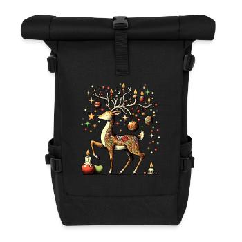 Märchenhafter Hirsch wünscht Frohe Weihnachten - Rolltop Rucksack - Schwarz - Vorne