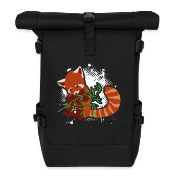 Red Panda Loves Bamboo - Roll Top Backpack - black - Front
