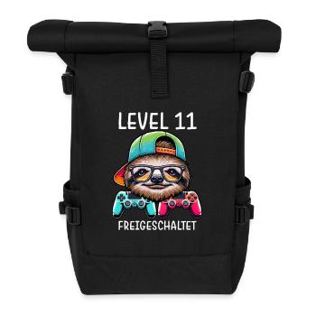 Level 11 Freigeschaltet Gamer Geburtstag Faultier - Rolltop Rucksack - Schwarz - Vorne