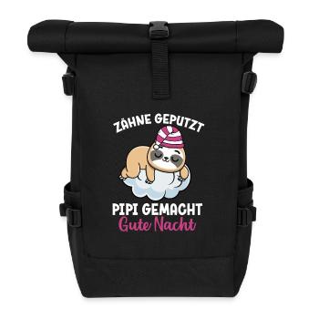 Faultier Schlafshirt Gute Nacht für Langschläfer - Rolltop Rucksack - Schwarz - Vorne