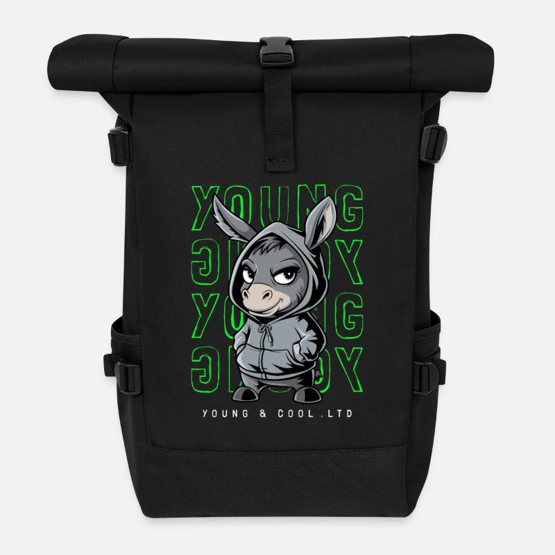 Esel Young and Cool Tierliebhaber - Rolltop Rucksack - Schwarz