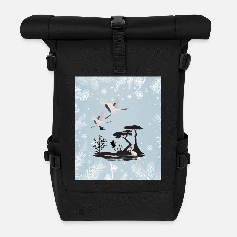 Winterkrane - Rolltop Rucksack - Schwarz