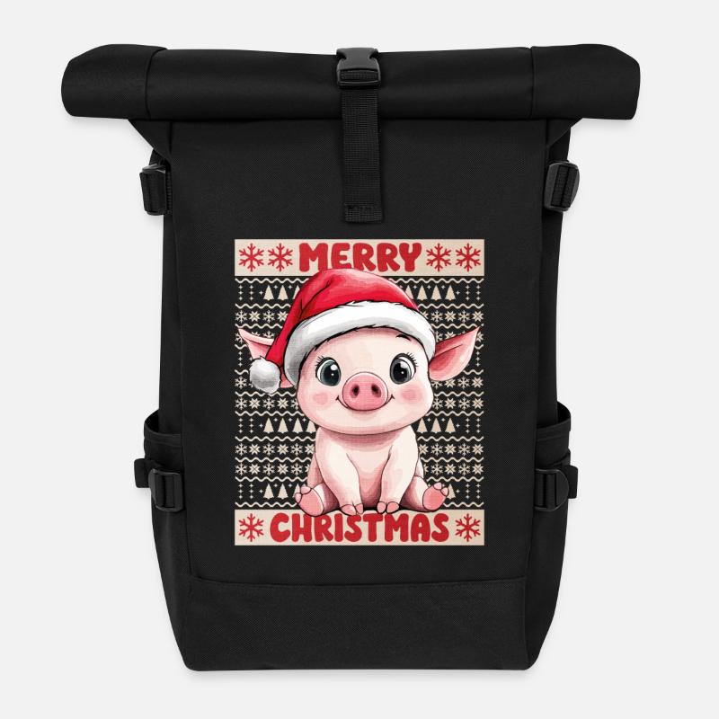 Pig Sow Christmas Cute Cute Christmassy - Roll Top Backpack - black