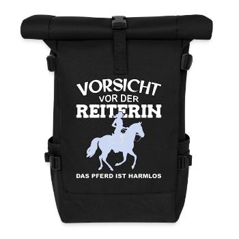 Vorsicht vor der Reiterin, das Pferd ist harmlos - Rolltop Rucksack - Schwarz - Vorne