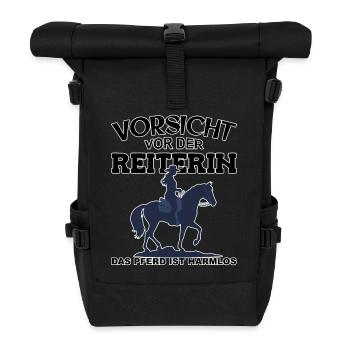Vorsicht vor der Reiterin, das Pferd ist harmlos - Rolltop Rucksack - Schwarz - Vorne