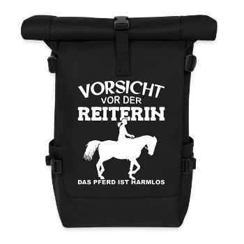 Vorsicht vor der Reiterin, das Pferd ist harmlos - Rolltop Rucksack - Schwarz - Vorne