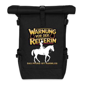 Vorsicht vor der Reiterin, das Pferd ist harmlos - Rolltop Rucksack - Schwarz - Vorne