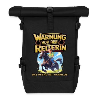 Vorsicht vor der Reiterin, das Pferd ist harmlos - Rolltop Rucksack - Schwarz - Vorne