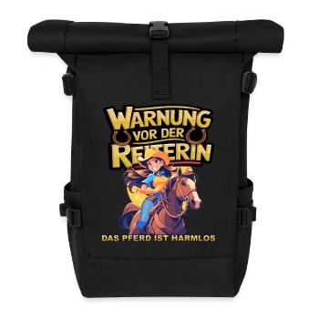 Vorsicht vor der Reiterin, das Pferd ist harmlos - Rolltop Rucksack - Schwarz - Vorne