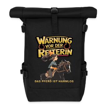 Vorsicht vor der Reiterin, das Pferd ist harmlos - Rolltop Rucksack - Schwarz - Vorne