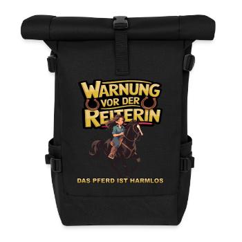 Vorsicht vor der Reiterin, das Pferd ist harmlos - Rolltop Rucksack - Schwarz - Vorne