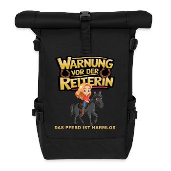 Vorsicht vor der Reiterin, das Pferd ist harmlos - Rolltop Rucksack - Schwarz - Vorne