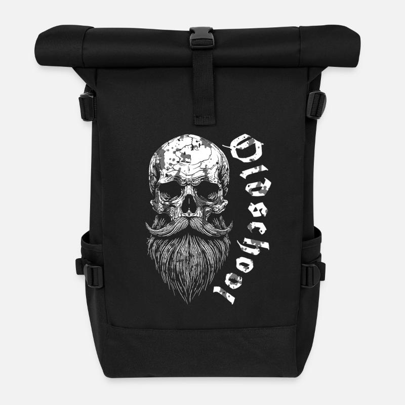 Bärtiger Oldschool Skull - Rolltop Rucksack - Schwarz