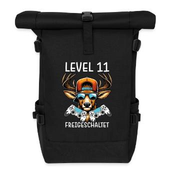 Level 11 Freigeschaltet Gamer Geburtstag Gaming - Rolltop Rucksack - Schwarz - Vorne