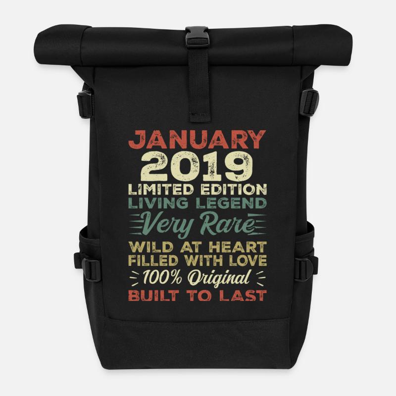 Januar 2019 Geburtstag - Januar 2019, January 2019 - Rolltop Rucksack - Schwarz