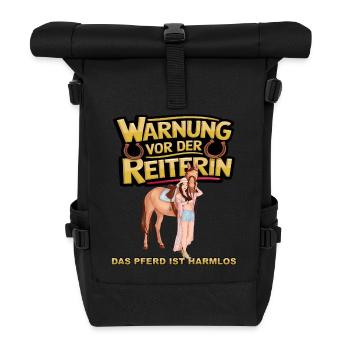 Vorsicht vor der Reiterin, das Pferd ist harmlos - Rolltop Rucksack - Schwarz - Vorne