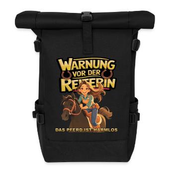 Vorsicht vor der Reiterin, das Pferd ist harmlos - Rolltop Rucksack - Schwarz - Vorne