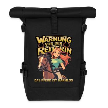 Vorsicht vor der Reiterin, das Pferd ist harmlos - Rolltop Rucksack - Schwarz - Vorne