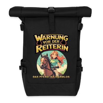 Vorsicht vor der Reiterin, das Pferd ist harmlos - Rolltop Rucksack - Schwarz - Vorne