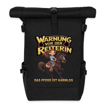 Vorsicht vor der Reiterin, das Pferd ist harmlos - Rolltop Rucksack - Schwarz - Vorne