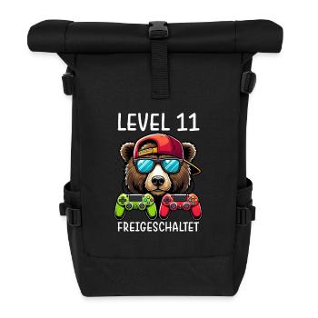 Level 11 Freigeschaltet Gamer Geburtstag Gaming - Rolltop Rucksack - Schwarz - Vorne