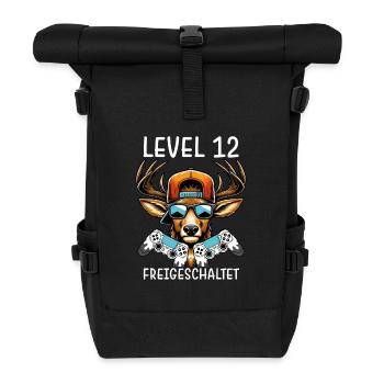 Level 12 Freigeschaltet Gamer Geburtstag Gaming - Rolltop Rucksack - Schwarz - Vorne