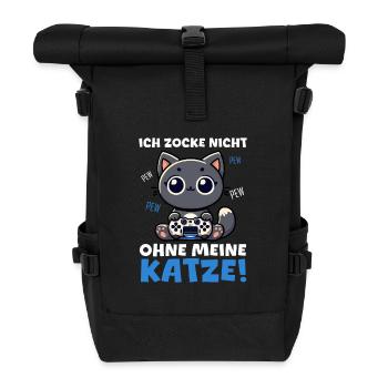 Ich Zocke Nicht Ohne Meine Katze Gaming - Rolltop Rucksack - Schwarz - Vorne