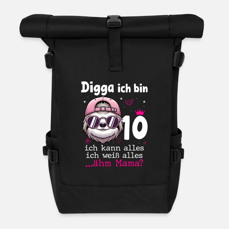 Digga Ich Bin 10 Kindergeburtstag Mädchen - Rolltop Rucksack - Schwarz