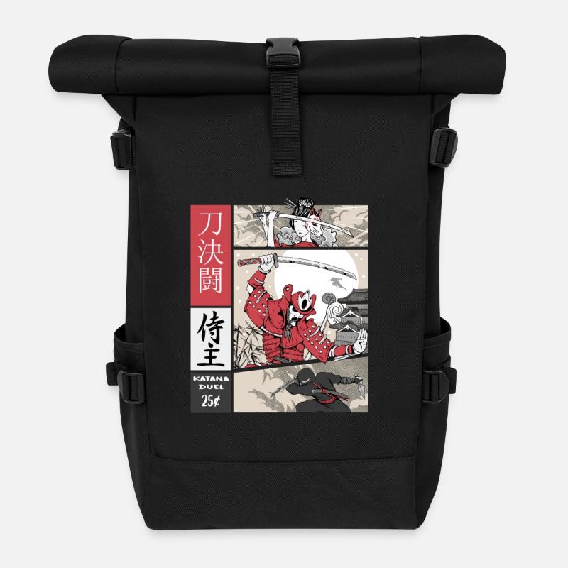 samurai vs ninja Katana vs sword on Comic Style - Rolltop Rucksack - Schwarz