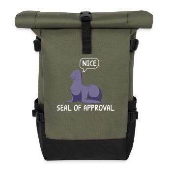 Funny Seal With Seal Of Approval Speech Bubble - Roll Top Backpack - olive/black - Front