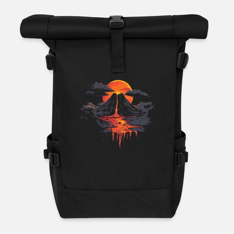 Vulkanlandschaft Mit Dramatischem Sonnenuntergang - Rolltop Rucksack - Schwarz