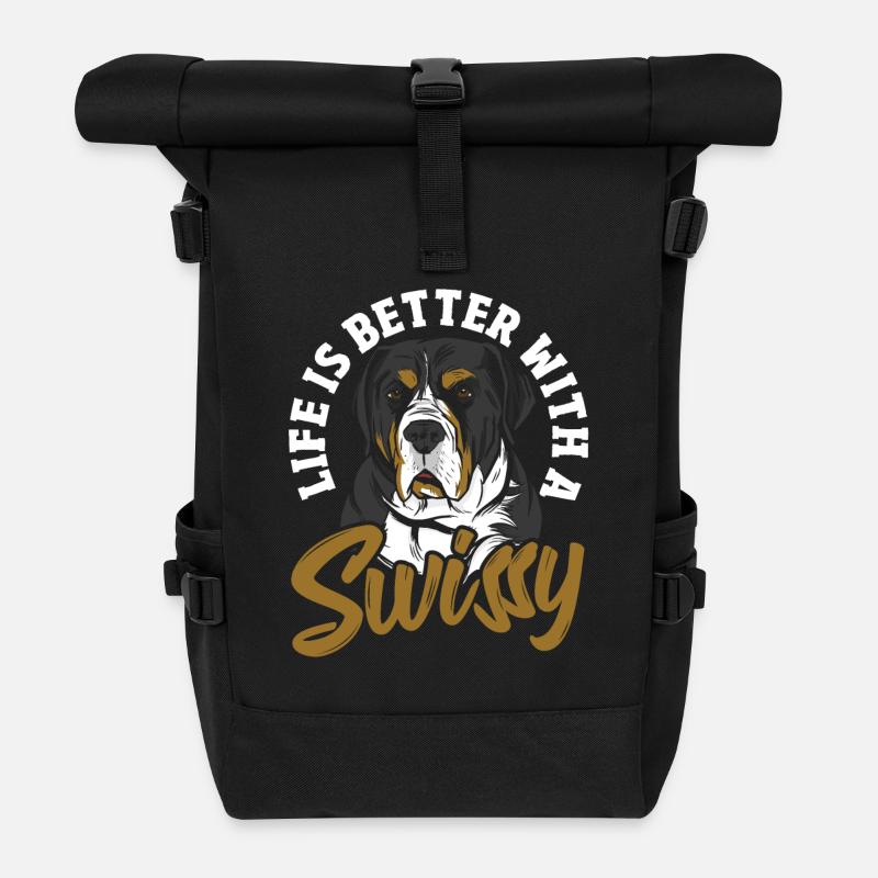Das Leben ist besser mit einem Swissy - Rolltop Rucksack - Schwarz
