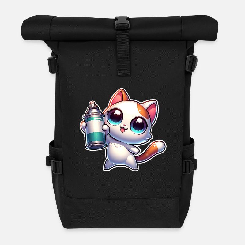 Katze Sprühdose Graffiti - Rolltop Rucksack - Schwarz