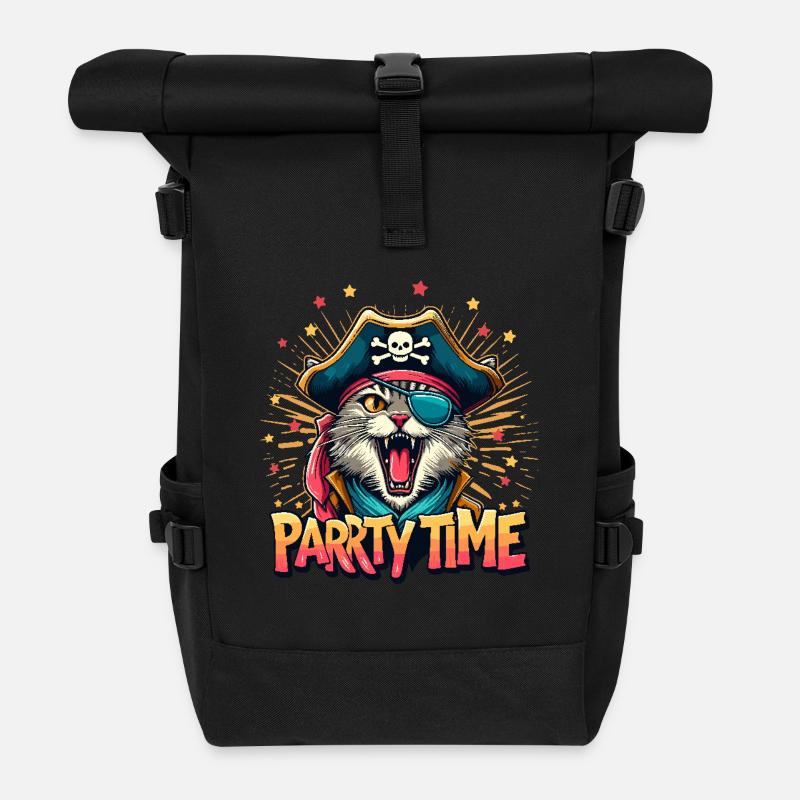 Katze Pirat Karneval Kostüm Köln Alaaf Geburtstag - Rolltop Rucksack - Schwarz