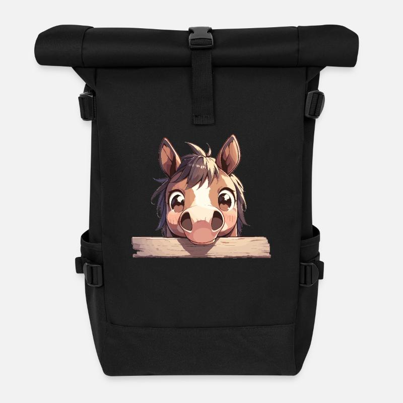 Pferde Pferd - Rolltop Rucksack - Schwarz