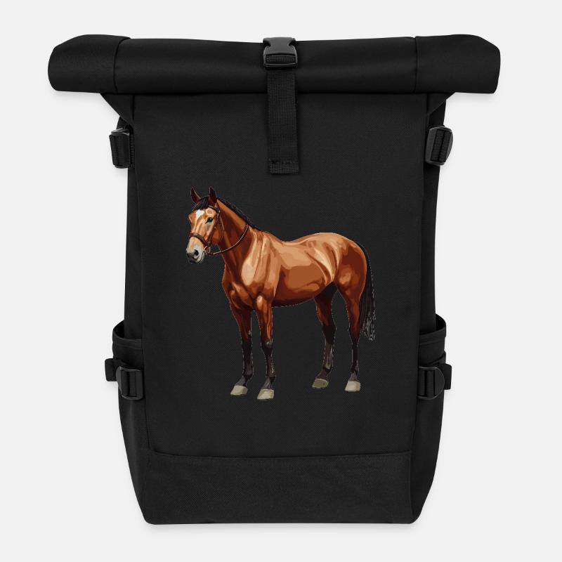 Pferde Pferd - Rolltop Rucksack - Schwarz