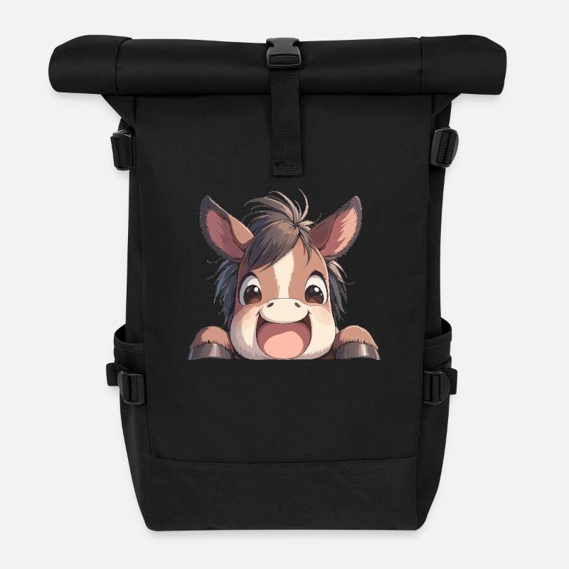 Horses Horse - Roll Top Backpack - black