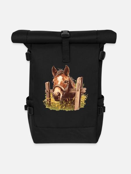 Pferde Pferd - Rolltop Rucksack - Schwarz