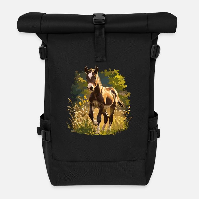 Pferde Pferd - Rolltop Rucksack - Schwarz